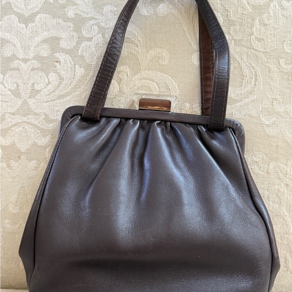 Vintage Kiss lock brown leather purse - Picture 2 of 11